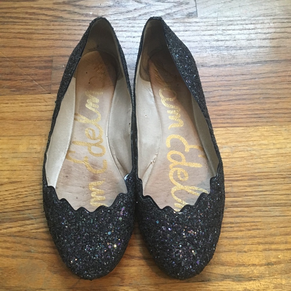 Sam Edelman Scalloped Sparkly Flats Black Size 7.5